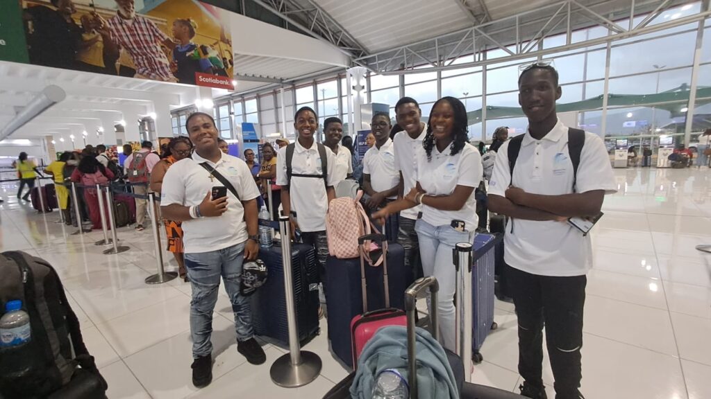 Seven Pathways Forward students at Kingston’s Norman Manley International Airport before departing for New York.